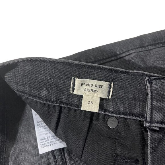 Madewell 9” Mid-Rise Skinny Jeans Women Grey Wash Sz 25 x29 Ripped Raw Hem Denim - Picture 7 of 16